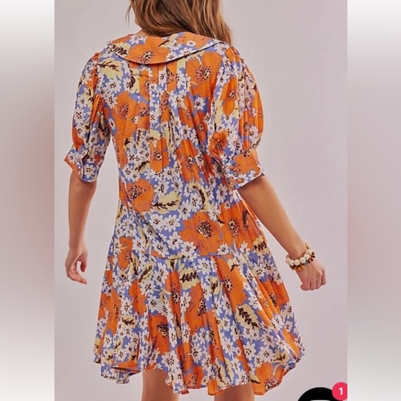 NWT Free People Sugar Crush Orange Floral Mini Dress Women’s Medium - Picture 3 of 8